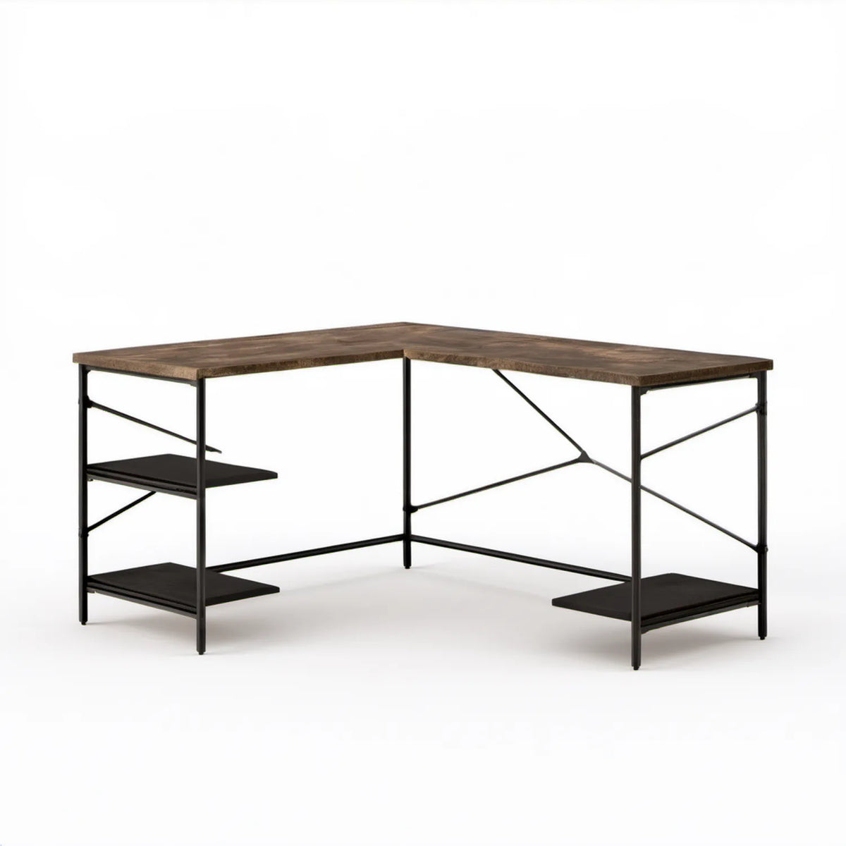 Brązowo-czarne biurko narożne w kształcie L 150 x 120 x 74 cm