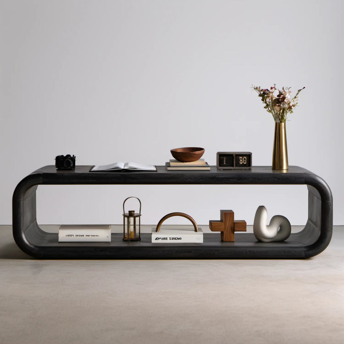 Czarna konsola owalna z MDF 160 x 35 x 75 cm