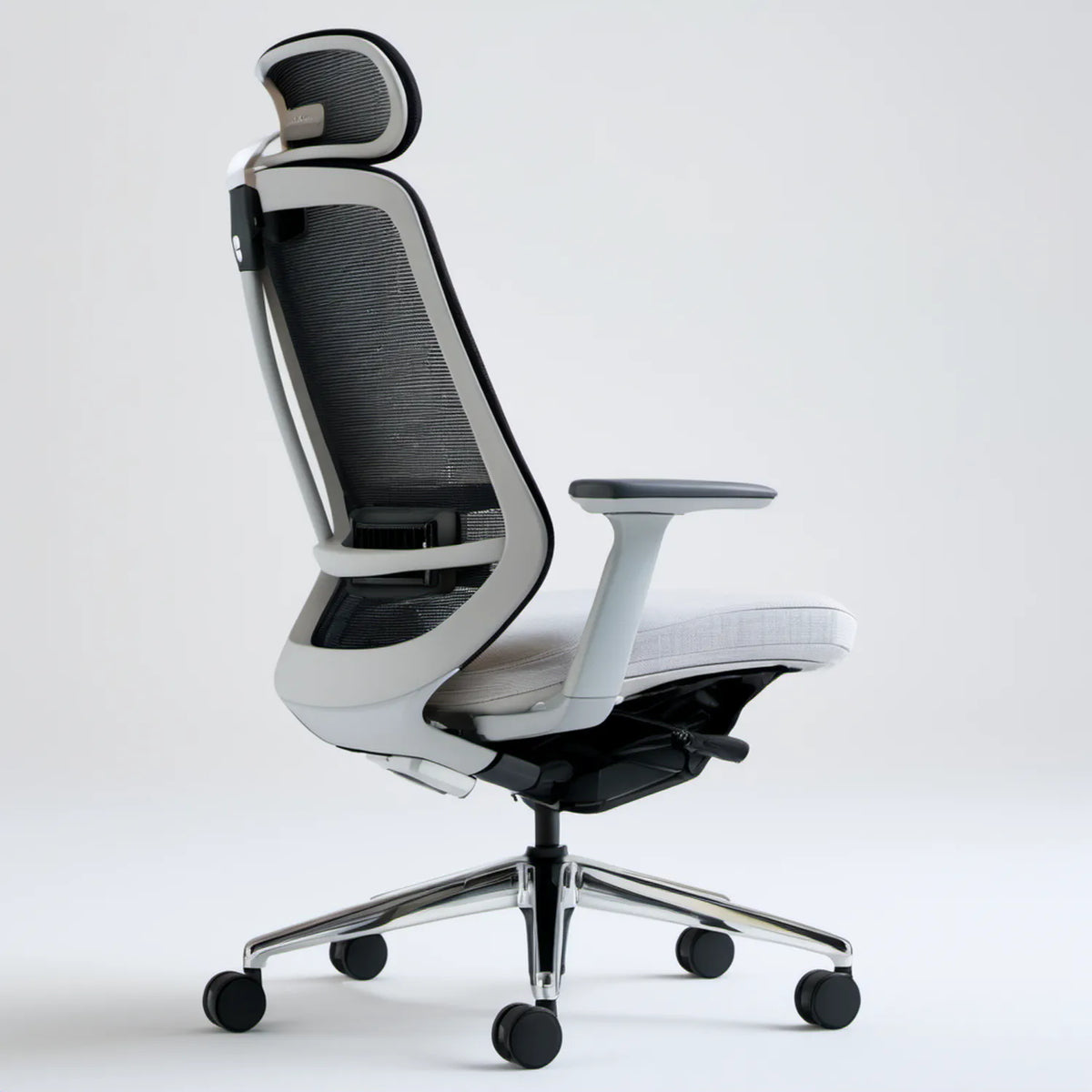 Ergonomiczne obrotowe krzesło biurowe z regulowanym zagłówkiem, czarno-szaro-jasnosrebrne, 66 x 66 x 118–128 cm