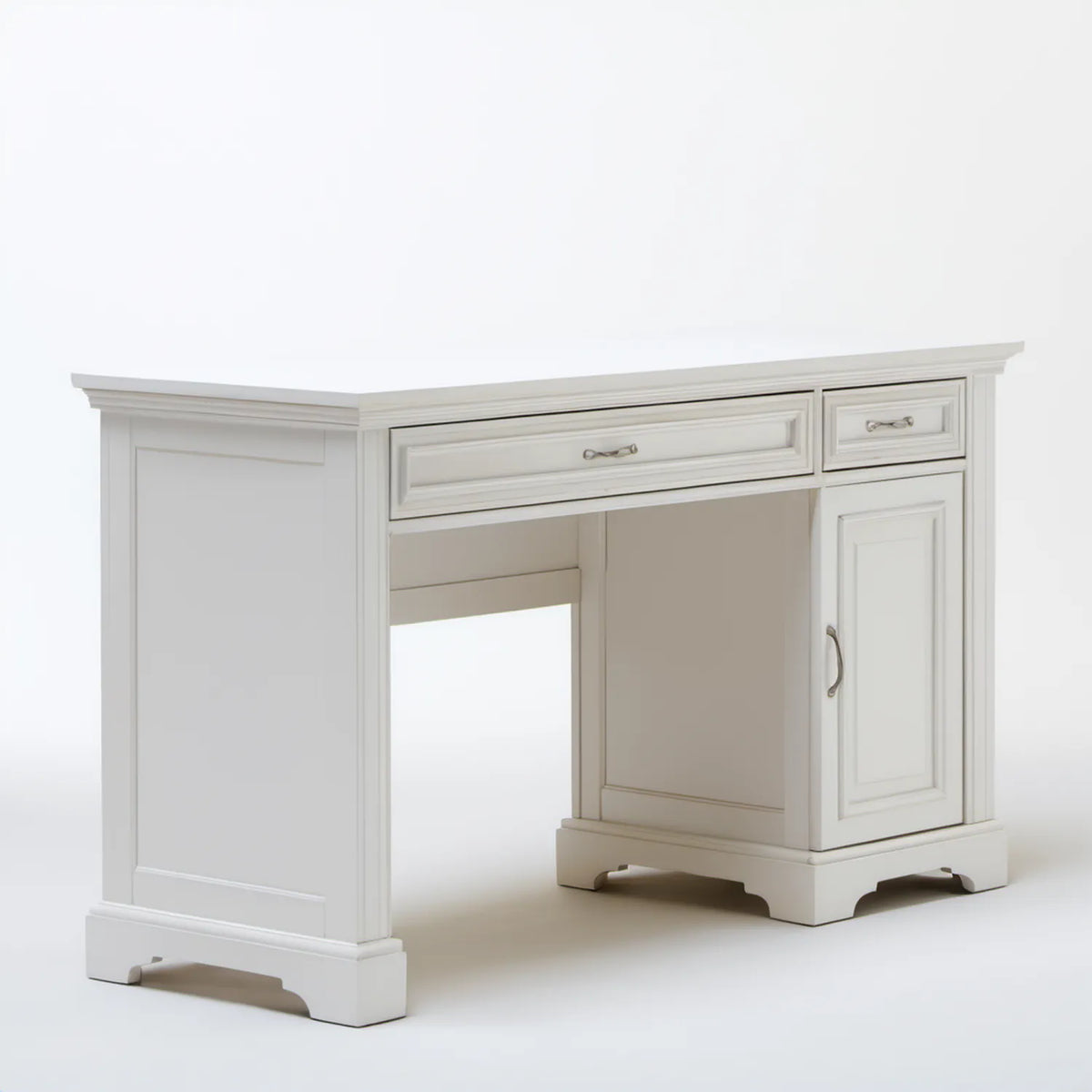 Klasyczne białe biurko MDF 140 x 60 x 75 cm z 2 szufladami i szafką