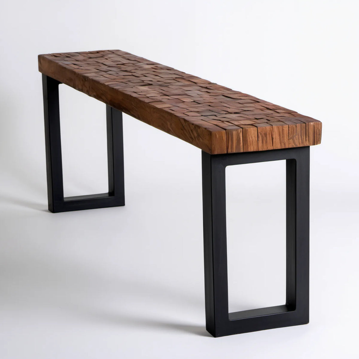 Konsola z litego drewna tekowego i stali, brązowo-czarna, 120 x 35 x 75 cm