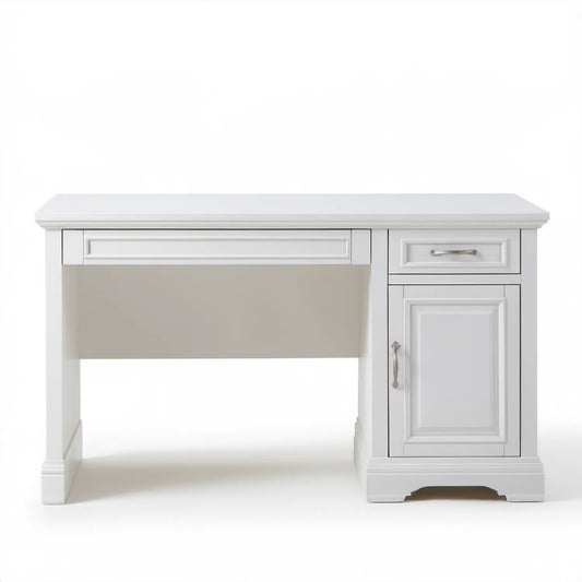 Białe biurko klasyczne z MDF 120 x 60 x 75 cm z 2 szufladami i szafką