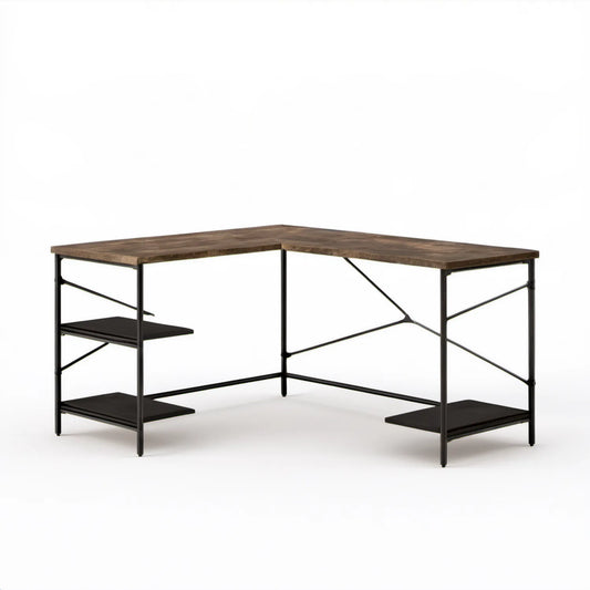 Brązowo-czarne biurko narożne w kształcie L 150 x 120 x 74 cm