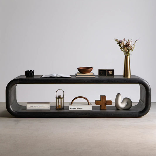 Czarna konsola owalna z MDF 160 x 35 x 75 cm