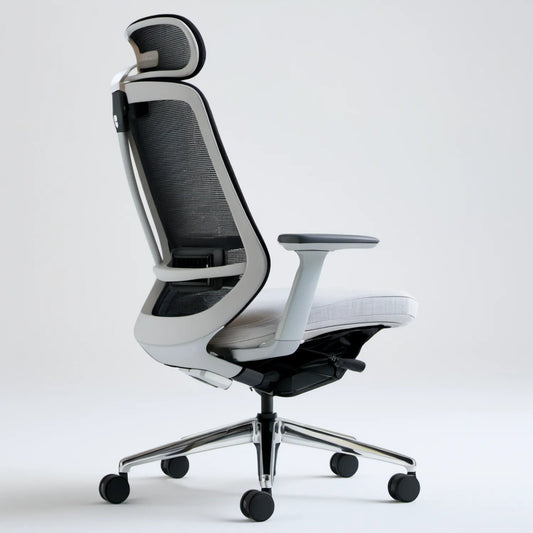 Ergonomiczne obrotowe krzesło biurowe z regulowanym zagłówkiem, czarno-szaro-jasnosrebrne, 66 x 66 x 118–128 cm