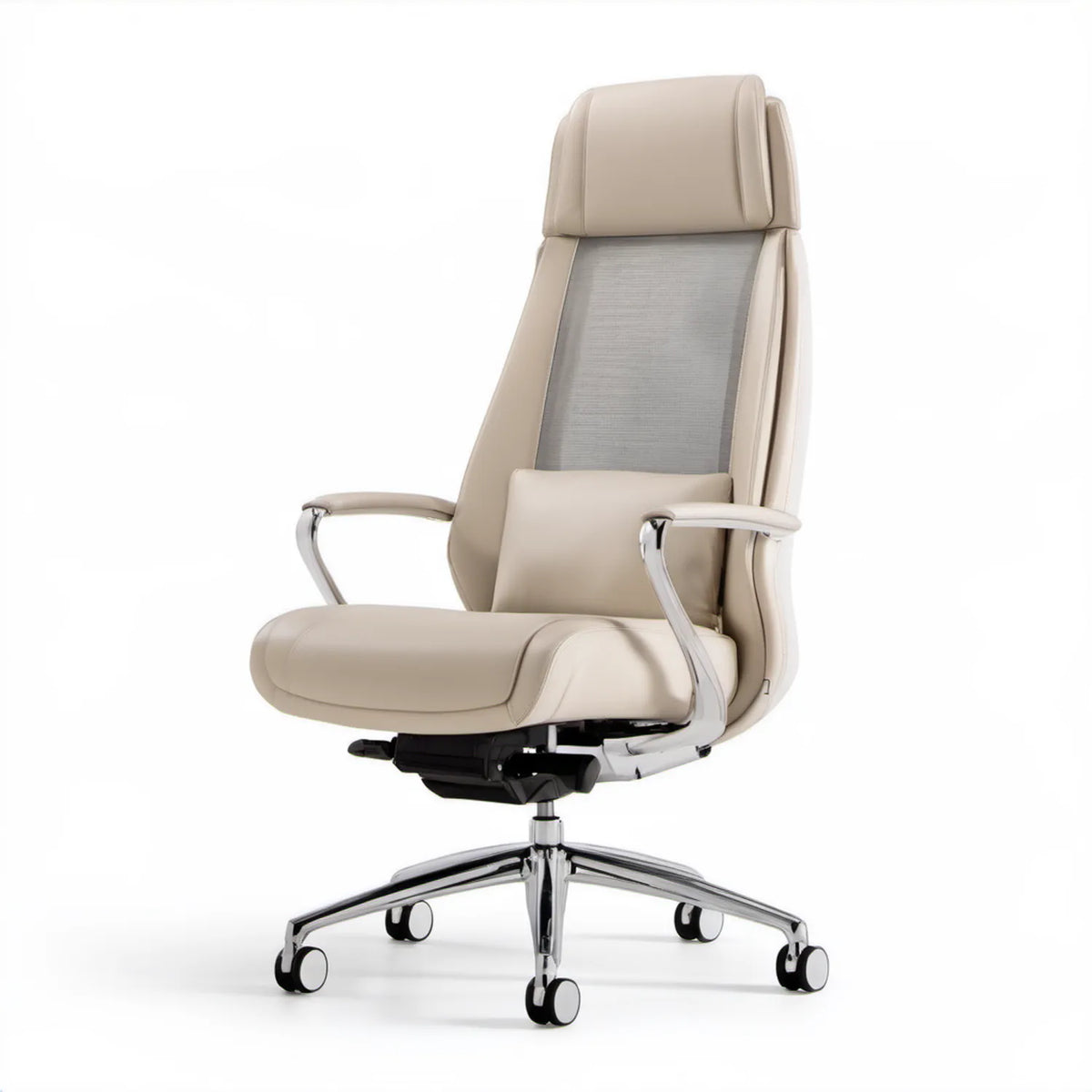 Beżowo-szary ergonomiczny fotel obrotowy z wysokim oparciem 68 x 70 x 118-128 cm